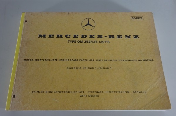 Teilekatalog Mercedes-Benz Dieselmotor OM 352 mit 126 - 130 PS von 1972 (60003)