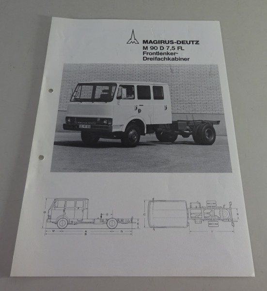 Prospektblatt Magirus-Deutz M 90 D 7,5 FL Frontlenker-Dreifachkabiner 70er Jahre