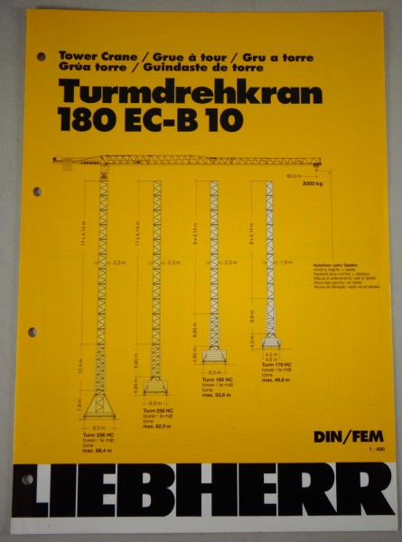 Datenblatt / Data sheet Liebherr „Turmdrehkran 180 EC-B 10" Stand 03/2001