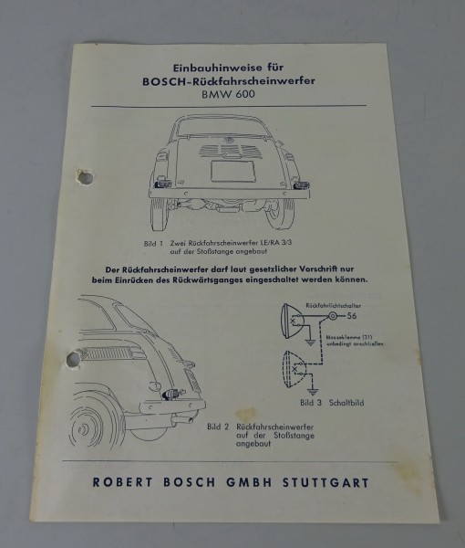 Einbauanleitung Bosch Rückfahrscheinwerfer für BMW 600 Stand 03/1958