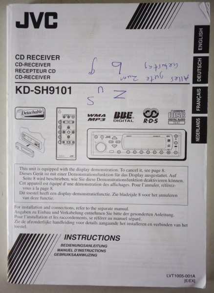 Betriebsanleitung / Handbuch JVC KD-SH9101 CD Receiver von 2003