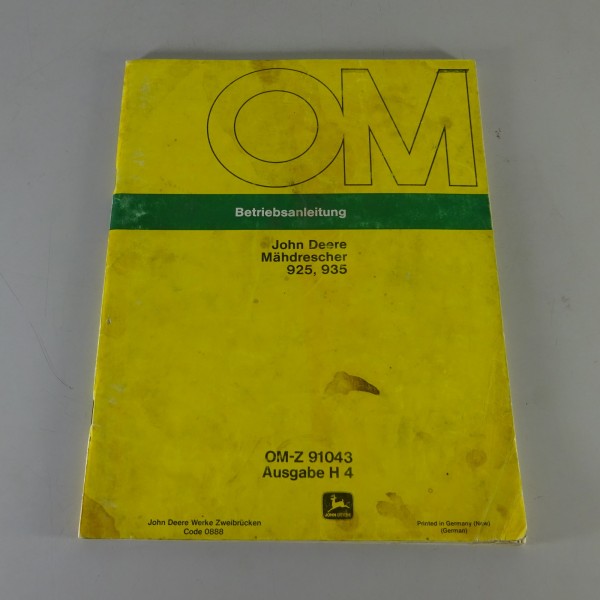 Betriebsanleitung / Handbuch John Deere Mähdrescher 925 / 935