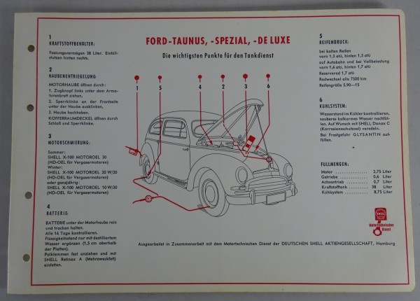 Shell Schmierplan für Ford Taunus Spezial / De Luxe