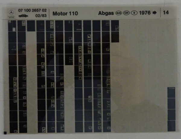 Microfich Teilekatalog Mercedes Benzin-Motor M 110 Abgas AUS / CH / S ab 1976
