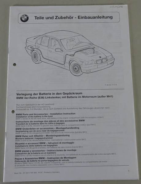 Einbauanleitung BMW 3er E36 Verlegung der Batterie in Gepäckraum Stand 12/1997