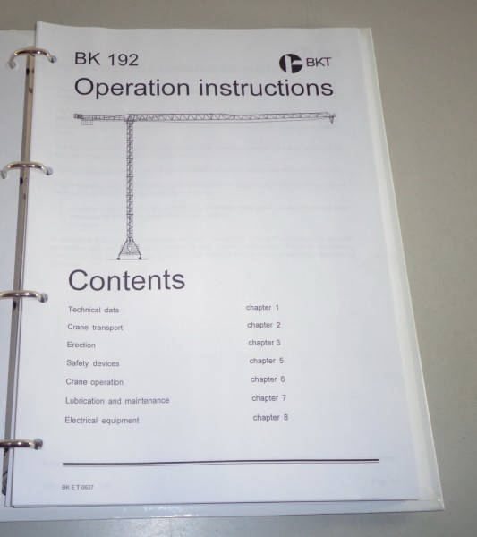 Operation instructions Potain BKT crane BK 192 from 07/1995