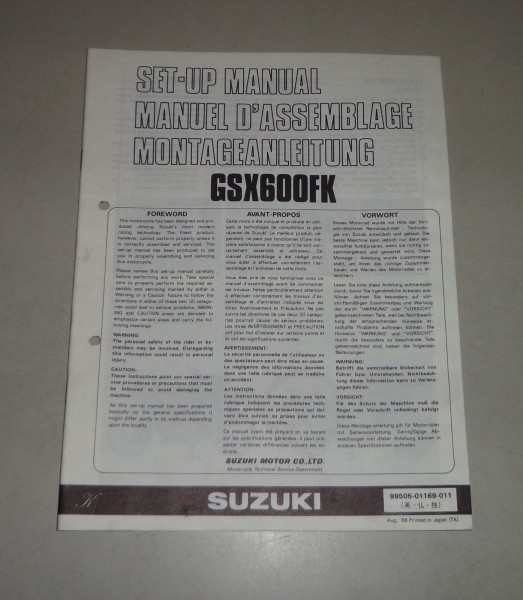 Montageanleitung / Set Up Manual Suzuki GSX 600 F Stand 08/1988