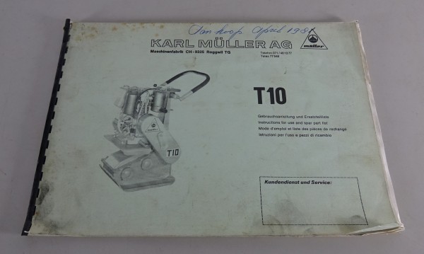 Betriebsanleitung + Teilekatalog Müller Rüttler T10 Stand 06/1977