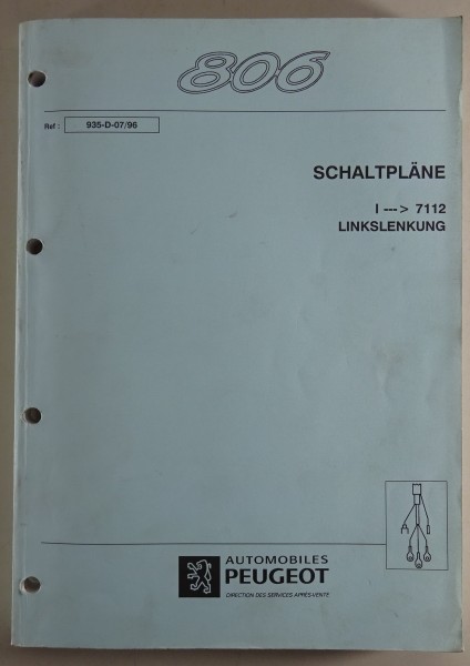 Werkstatthandbuch Peugeot 806 Schaltpläne | Linkslenkung Modelljahr 1996