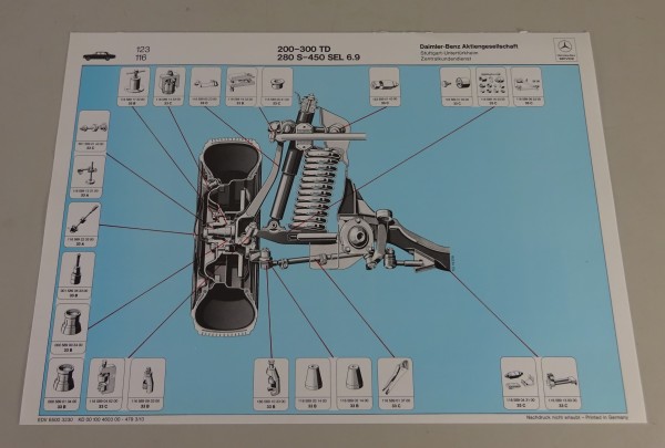 Schnittbild Mercedes-Benz Vorderradaufhängung für W123 / W116 Stand 04/1979