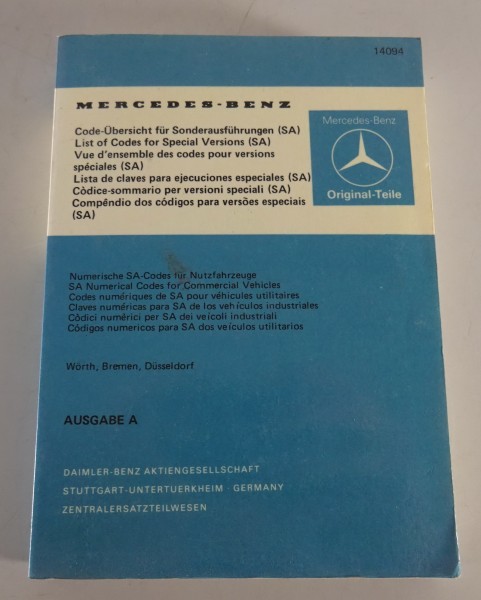 Code-Übersicht für Sonderausführungen Mercedes Benz Nutzfahrzeuge Stand 09/1980