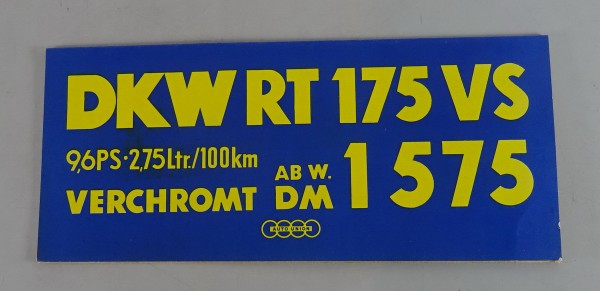 Originales Preisschild / Verkaufsbild DKW RT 175 VS