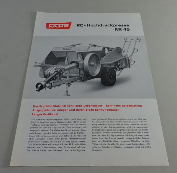 Prospekt / Prospektblatt Fahr RC-Hochdruckpresse KR 45 Stand 09/1966