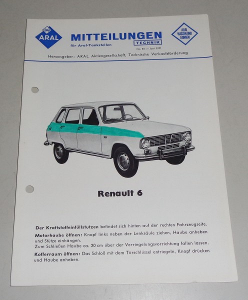 Service Mitteilung Aral Renault 6 / R6 von 06/1971