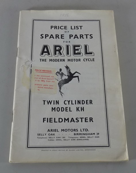 Teilekatalog / Spare Parts list Ariel Twin 500 cc Model KH Stand 03/1956