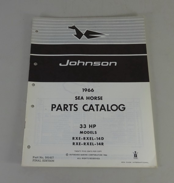 Teilekatalog OMC Johnson Outboards / Außenborder 33 PS Models Stand 1966