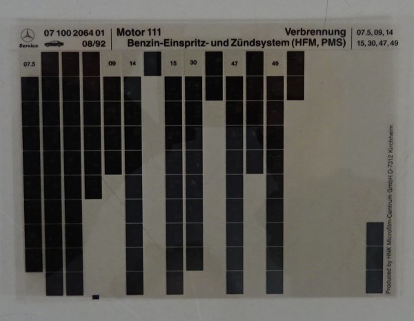 Microfich Teilekatalog Mercedes Motor M 111 Benzin-Einspritz-Zündsystem 08/1992