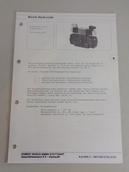 Prospekt / Technische Info Bosch Wegeventil NG 16 von 03/1981