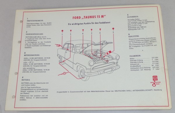 Shell Schmierplan für Ford Taunus 15 M Weltkugel G 13