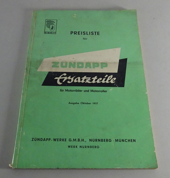 Preisliste Zündapp Motorräder und Motorroller Stand 10/1957
