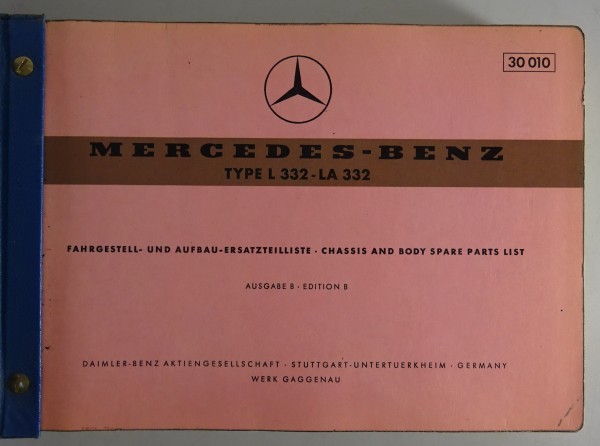 Teilekatalog Fahrgestell & Aufbau Mercedes Benz Typ L 332 - LA 332 Stand 01/1960