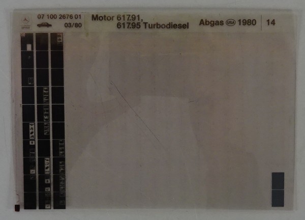 Microfich Teilekatalog Mercedes OM 617.91 / 617.95 Turbodiesel Abgas USA 1980