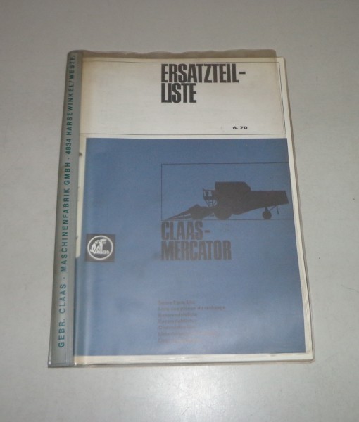 Teilekatalog / Spare Parts List Claas Mähdrescher Mercator - 06/1970