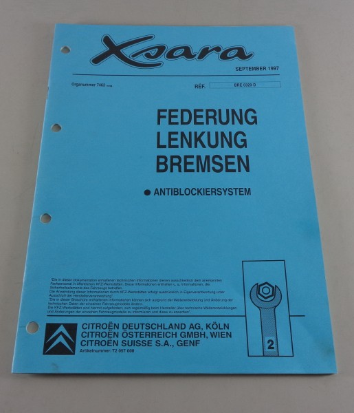 Werkstatthandbuch Citroen Xsara Federung, Lenkung, Bremsen 09/1997