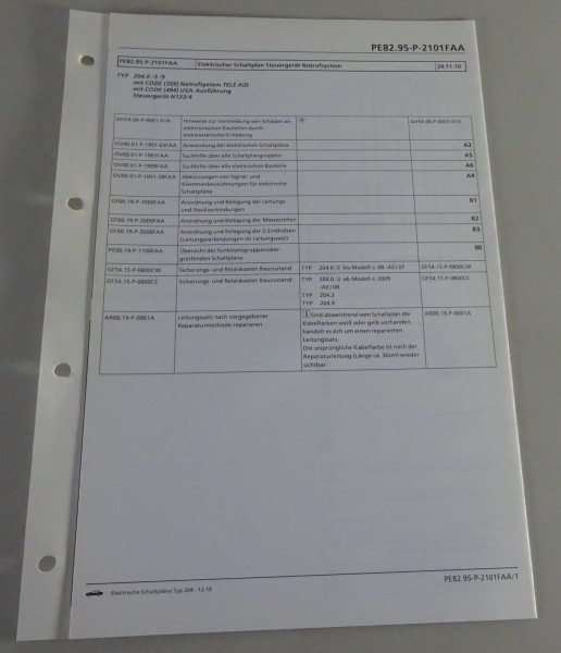 Schaltplan Mercedes-Benz W204 Notrufsystem | Typ 204 | Stand 12/2010
