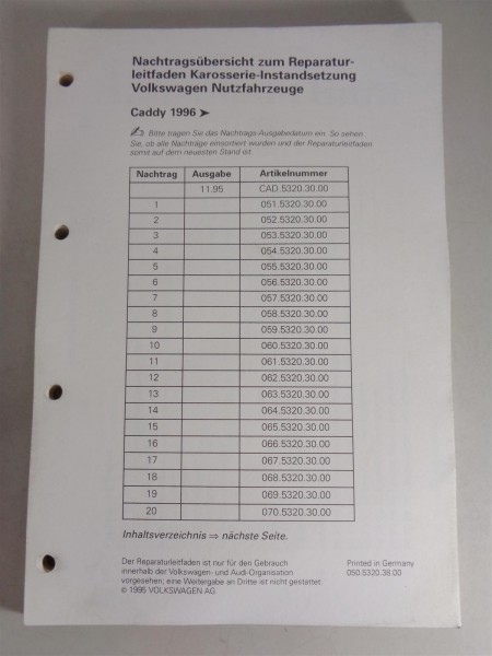 Werkstatthandbuch / Reparaturleitfaden VW Caddy 9KV ab 1996 Karosserie
