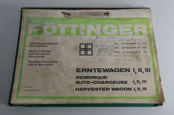 Betriebsanleitung + Teilekatalog Pöttinger Erntewagen, Ladewagen I, II, III 1982