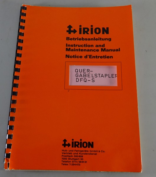 Betriebsanleitung / Bedienungsanweisung / Handbuch irion Quergabelstapler DFQ-S