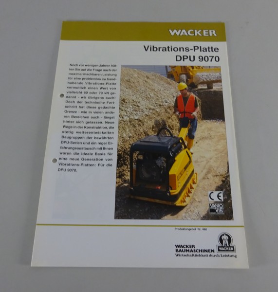 Prospekt / Broschüre Wacker Vibrations-Platte DPU 9070 Stand 02/1995