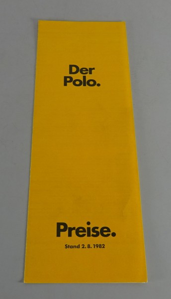 Preisliste VW Polo Coupe 86c Stand 08/1982