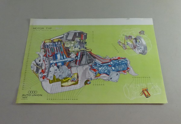Schnittbild / Schnittzeichnung Audi Typ F103 Motor | 72 PS Stand 09/1969