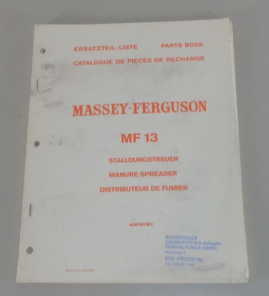 Teilekatalog Massey Ferguson MF 13 Stalldungstreuer von 09/1970