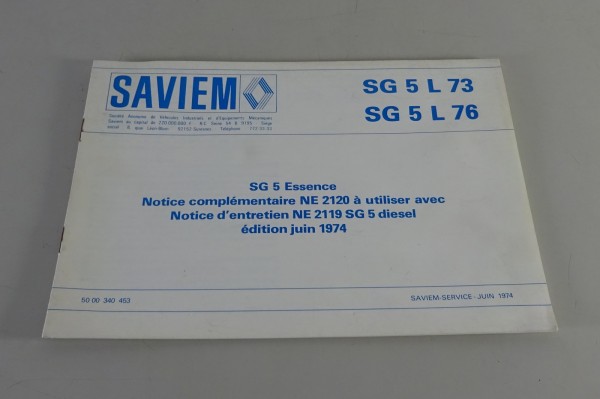 Betriebsanleitung / Handbuch Renault complémentaire SG 5 L 73 / L 76 v. 06/1974
