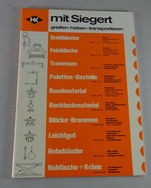 Prospekt / Broschüre HK mit Siegert greifen-heben-transportieren Stand 11/1975