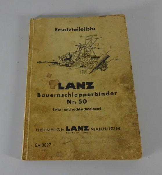 Teilekatalog Lanz Bauernschlepperbinder Nr. 50 links- / rechtsschneidend