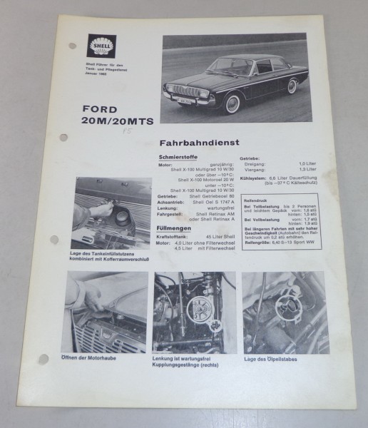 Shell Schmierplan für Ford 20 M / 20 MTS Stand 01/1965