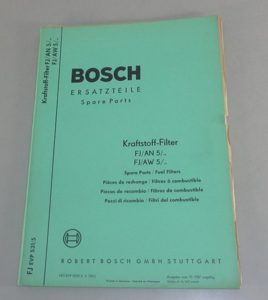 Teilekatalog / Parts list Bosch Kraftstoff Filter FJ/AN (AW) 5/.. von 8/1963