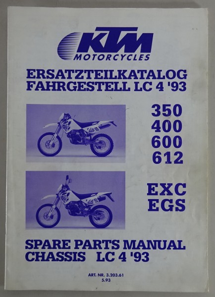 Teilekatalog Fahrgestell KTM 350 / 400 / 600 / 612 | EXC / EGS Modelljahr 1993