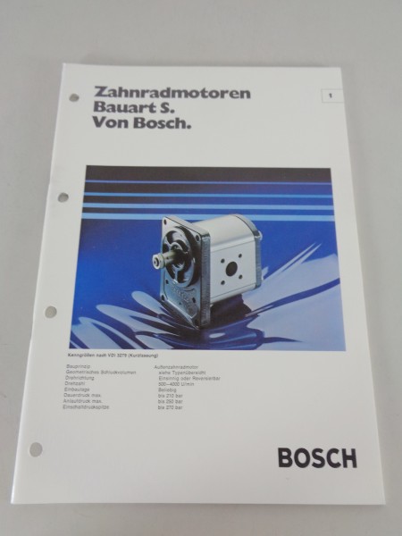 Prospekt / Technische Info Bosch Zahnradmotoren Bauart S Stand 04/1979