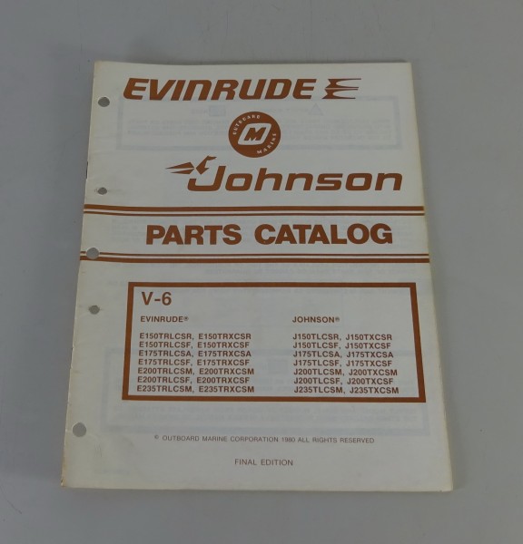 Teilekatalog OMC Johnson / Evinrude 150 / 175 / 200 / 235 PS Models Stand 1980