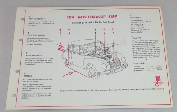 Shell Schmierplan für DKW Meisterklasse F 89 P