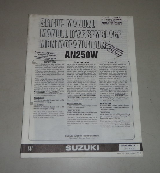 Montageanleitung / Set Up Manual Suzuki AN 250 Stand 04/1998