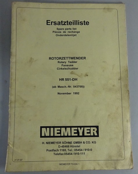 Teilekatalog / Spare Parts List Niemeyer Rotor-Zettwender HR 551-DH von 01/1997
