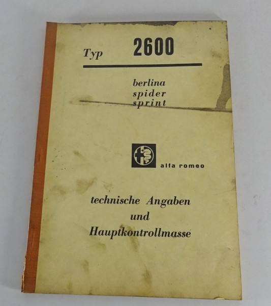 Handbuch Alfa Romeo Berlina Spider Sprint Technische Daten und Kontrolle 10/1967