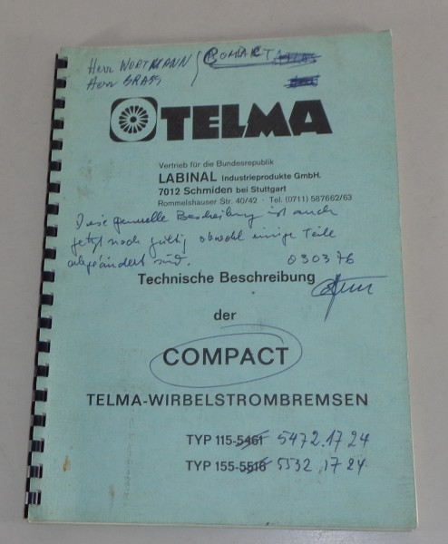 Technische Beschreibung Telma Compact Wirbelstrombremsen Typ 5461 / 5516