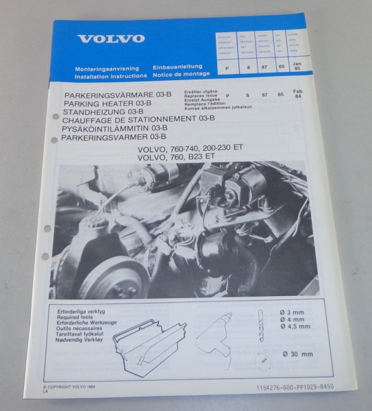 Einbauanleitung Standheizung 03-B für Volvo 760 - 740 Stand 1984